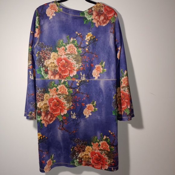 Solitaire by Anthropology Floral Long Open Front Cardigan Size XL Blue - Picture 7 of 7